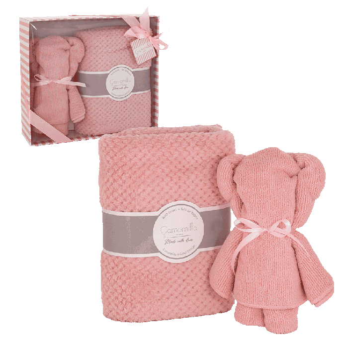 set asciugamano teddy di camomilla milano lilla/ azzurro/ rosa