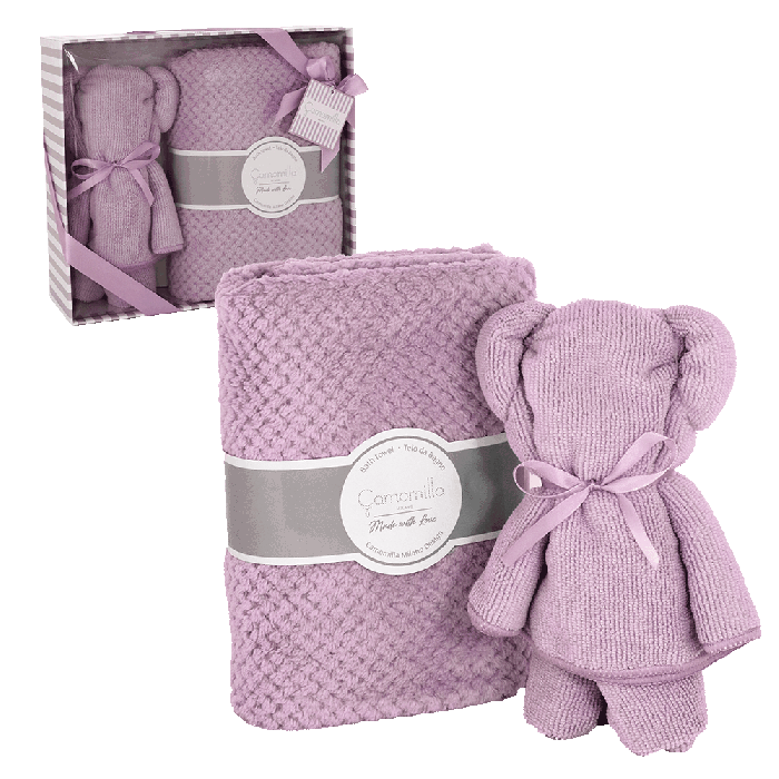 set asciugamano teddy di camomilla milano lilla/ azzurro/ rosa