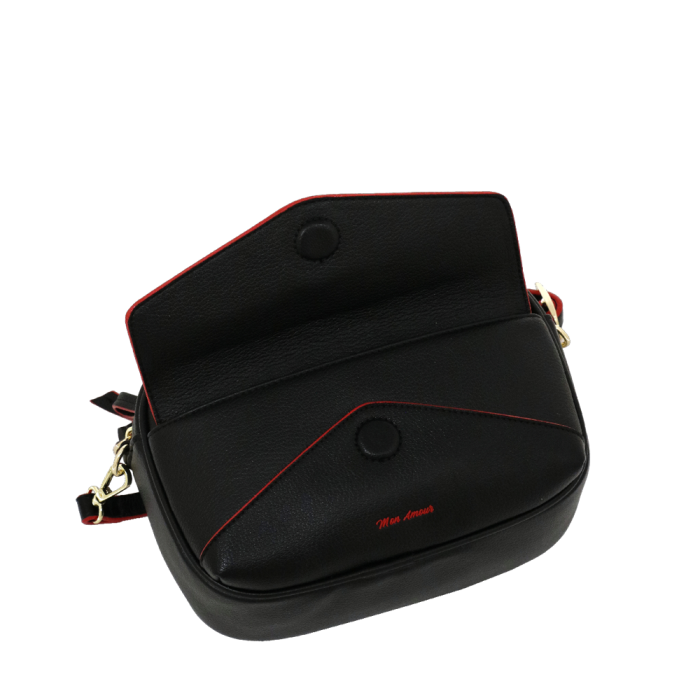 Tracolla donna camera bag mon amour di camomilla Milano nero/ rosa