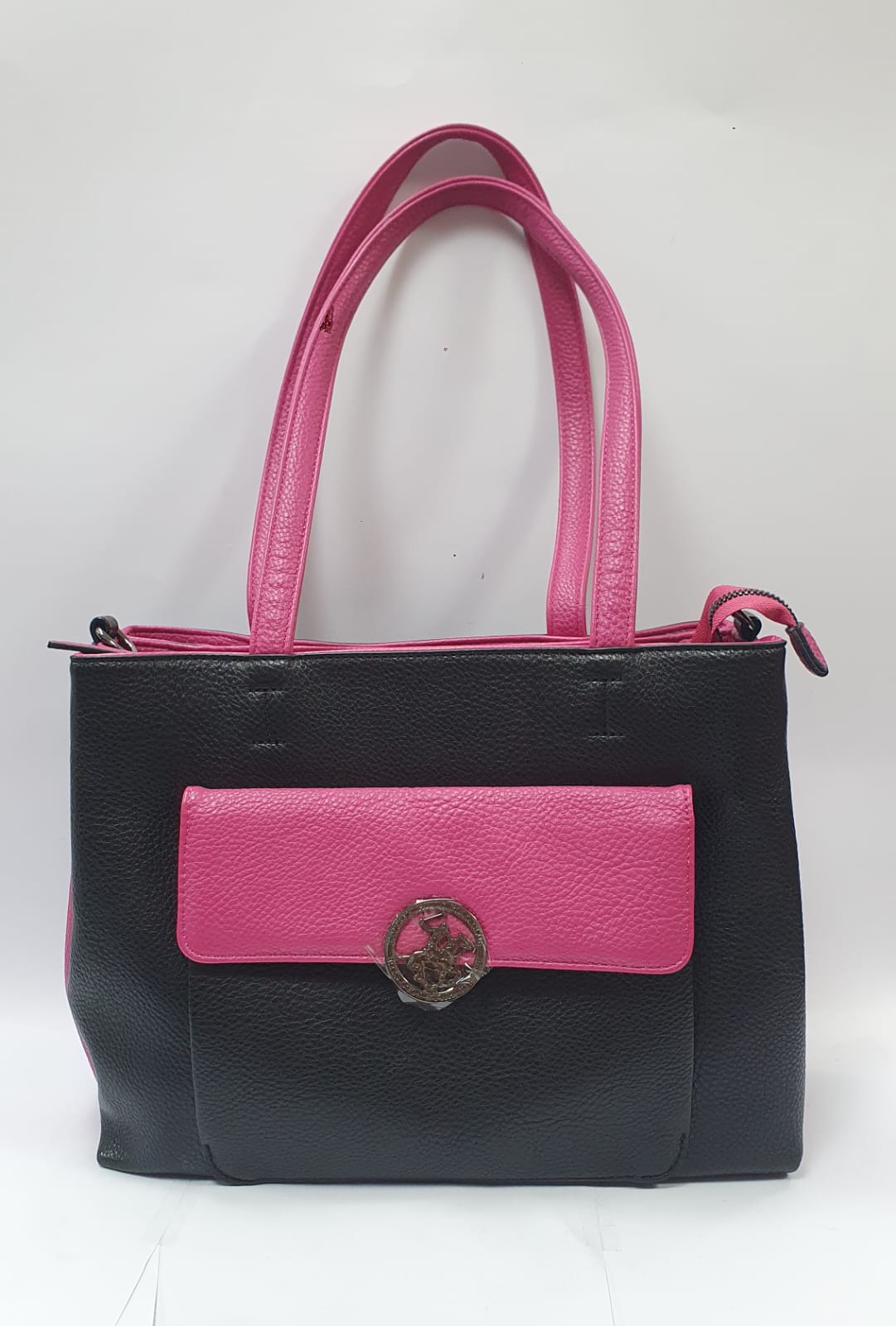 borsa donna di beverly hills polo club bh-3930 nero/ cuoio/ nero e fuxia