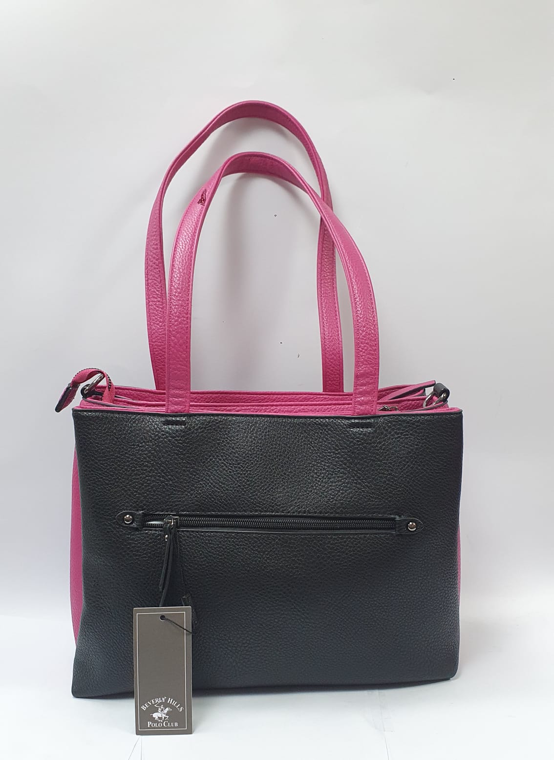 borsa donna di beverly hills polo club bh-3930 nero/ cuoio/ nero e fuxia