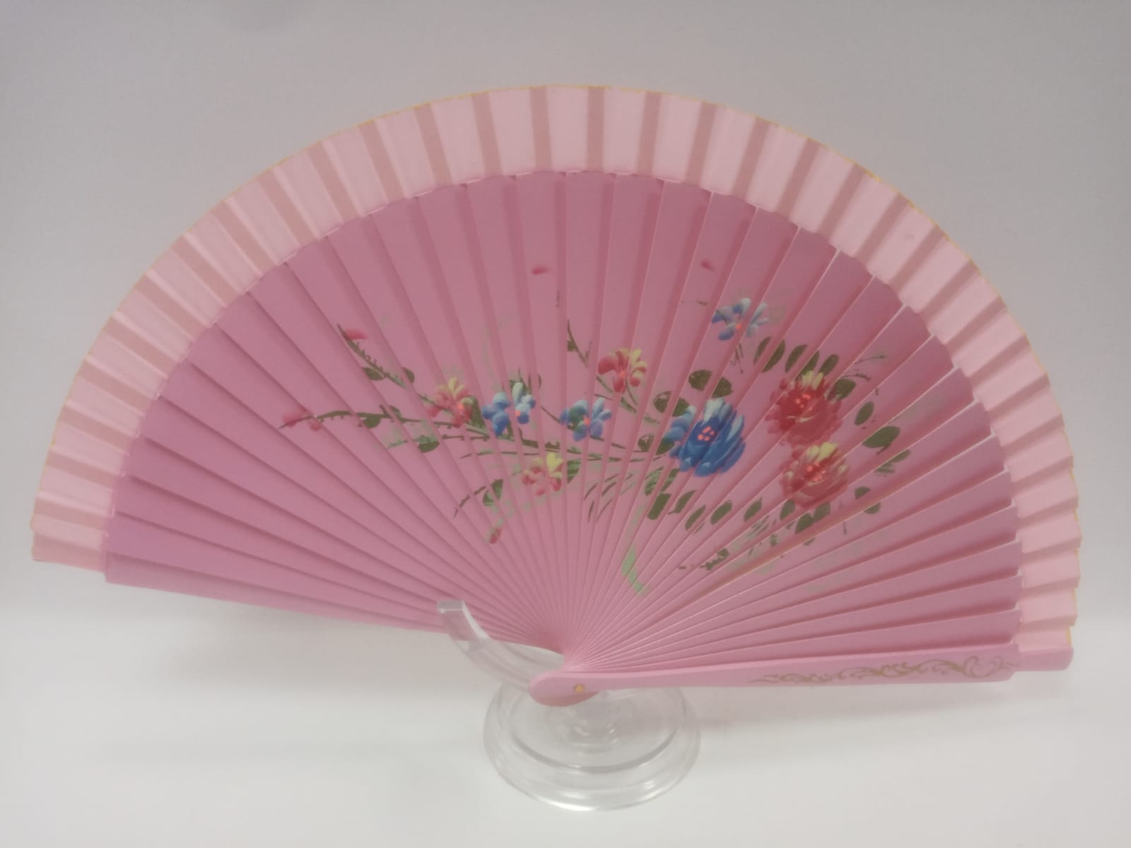 ventaglio made in italy con fiori rosa, nero, fucsia,rosso, bianco, blu