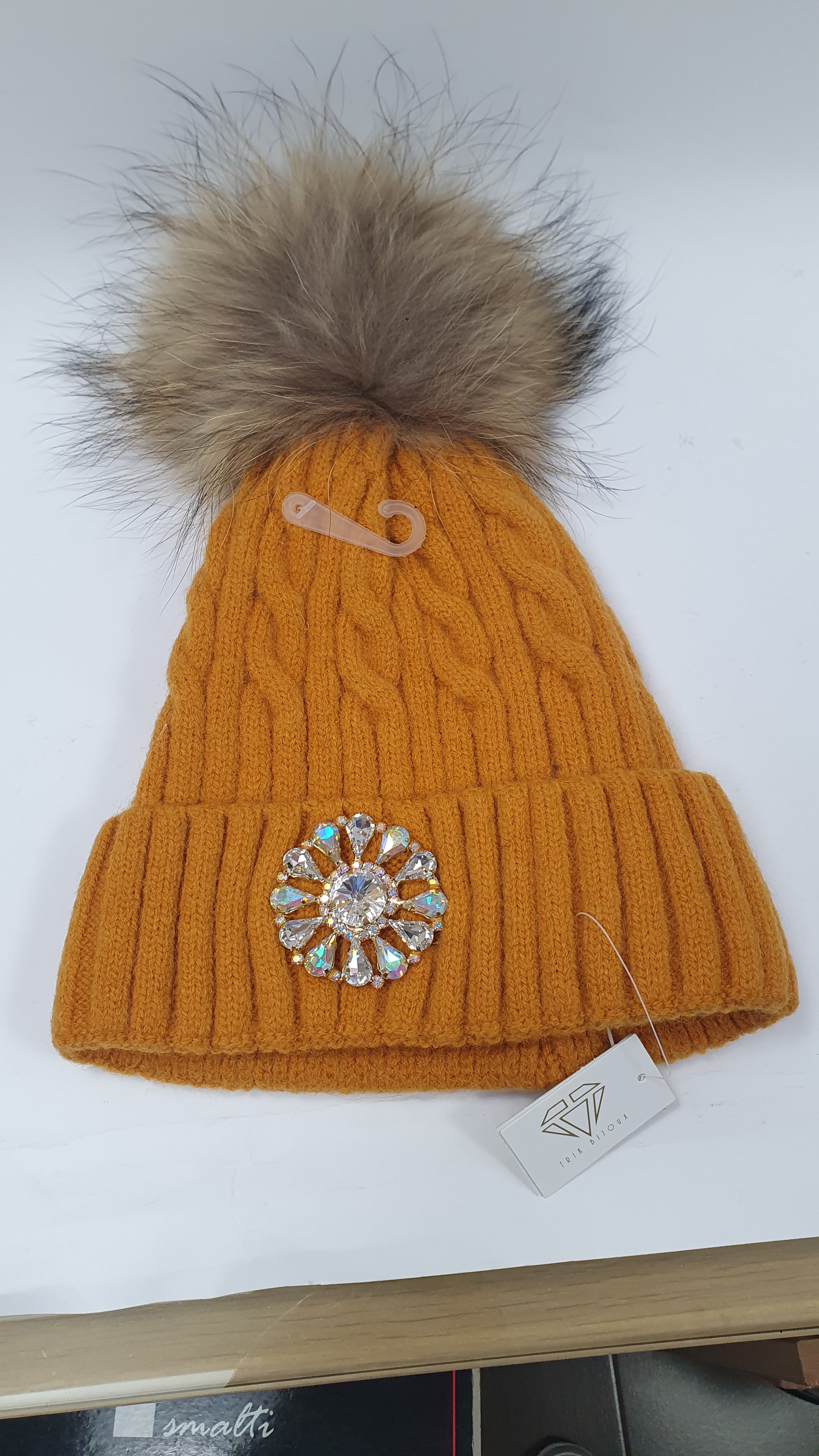 Cappello donna trik bijoux con applicazioni swarovsky trama treccia arancio/ ocra/ nero/ grigio