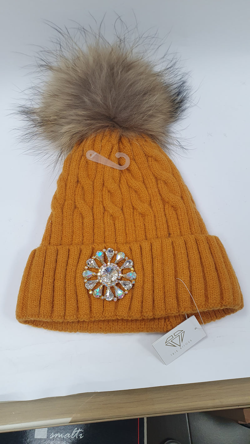 Cappello donna trik bijoux con applicazioni swarovsky trama treccia arancio/ ocra/ nero/ grigio