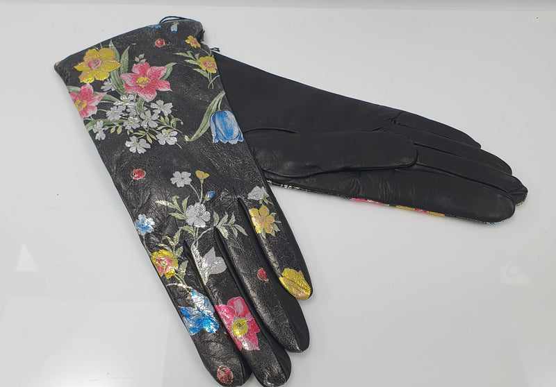 Guanti donna nero a fantasia 100% cashmere