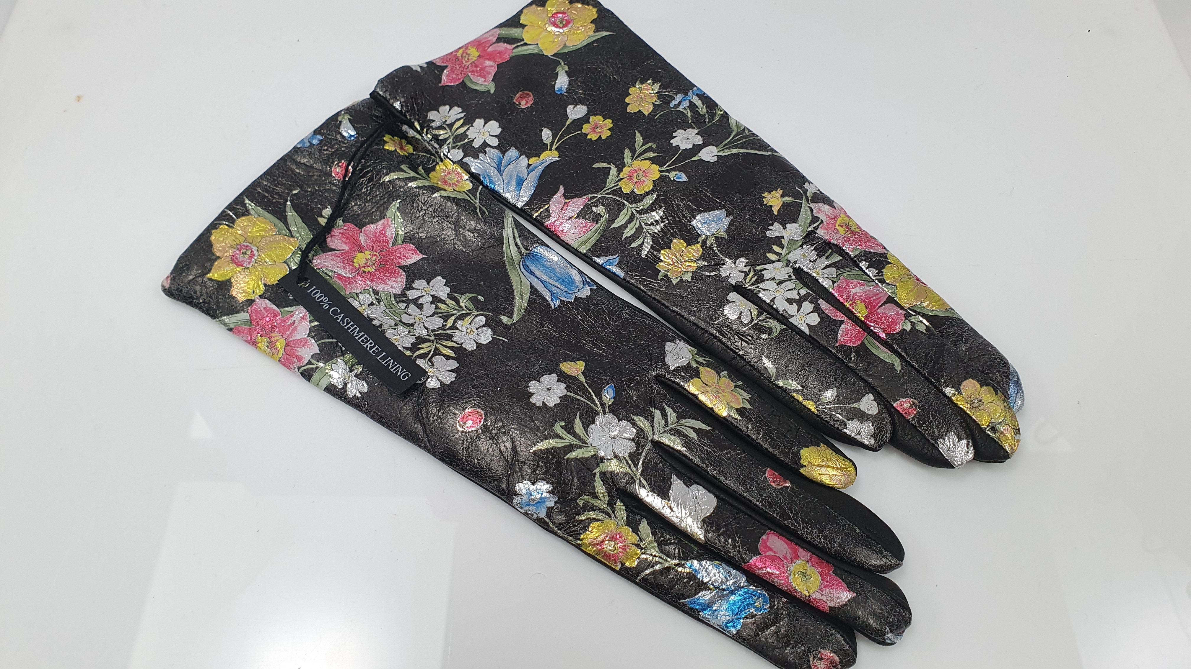 Guanti donna nero a fantasia 100% cashmere
