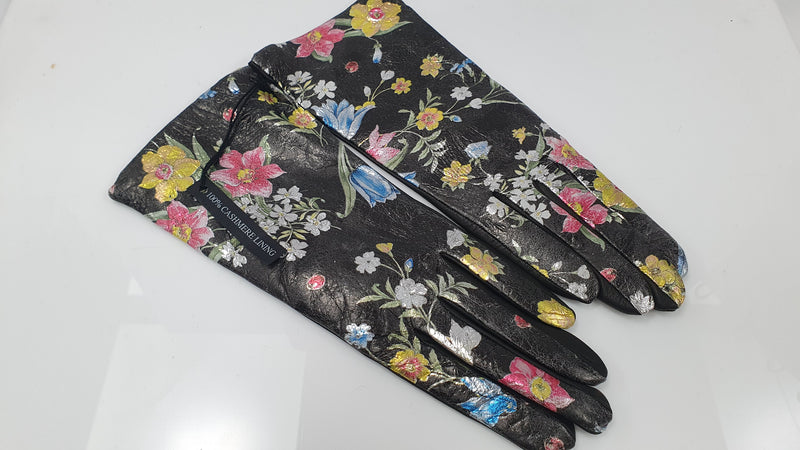 Guanti donna nero a fantasia 100% cashmere