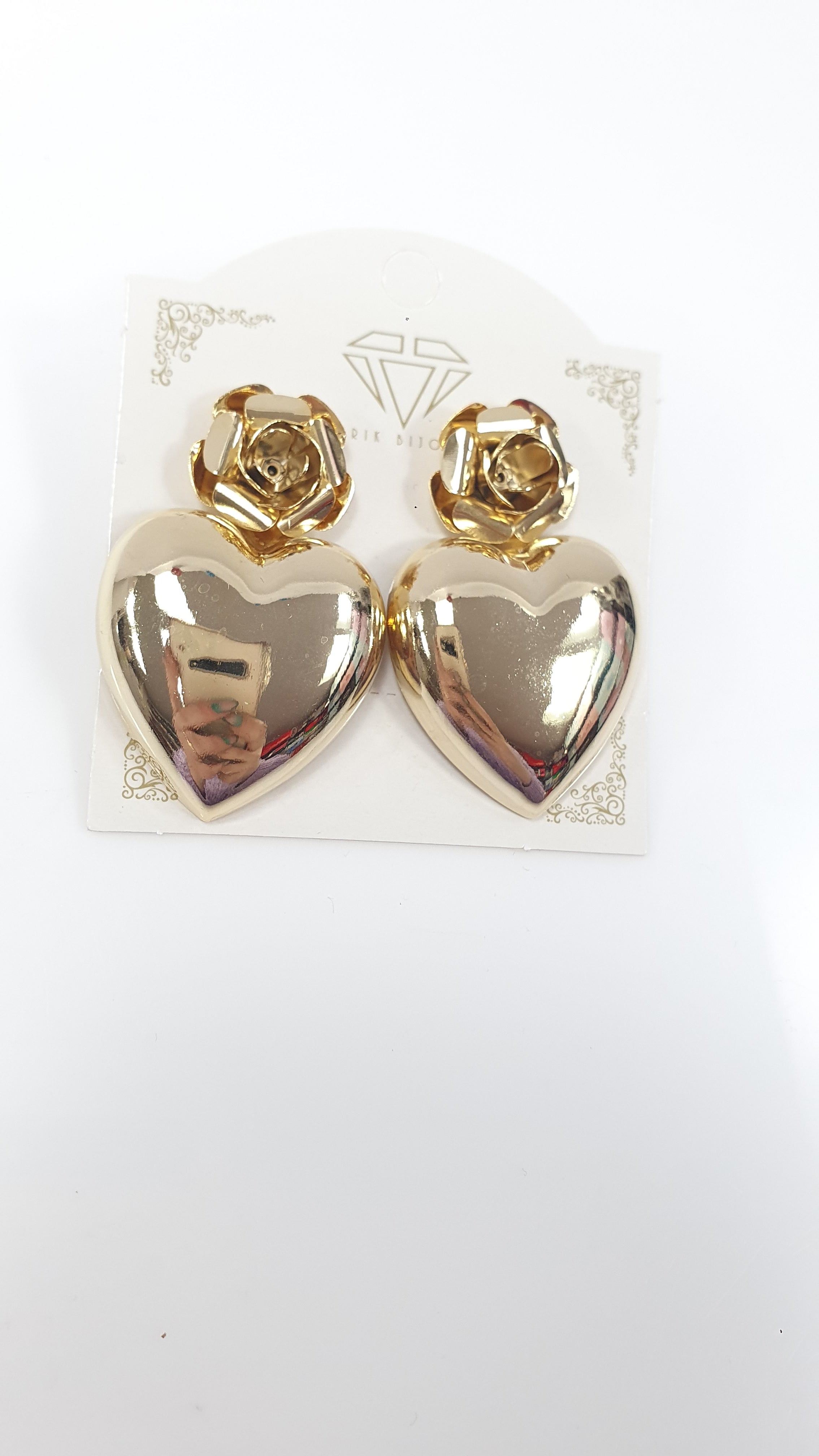Orecchini donna fiore e cuore di trik bijoux color oro