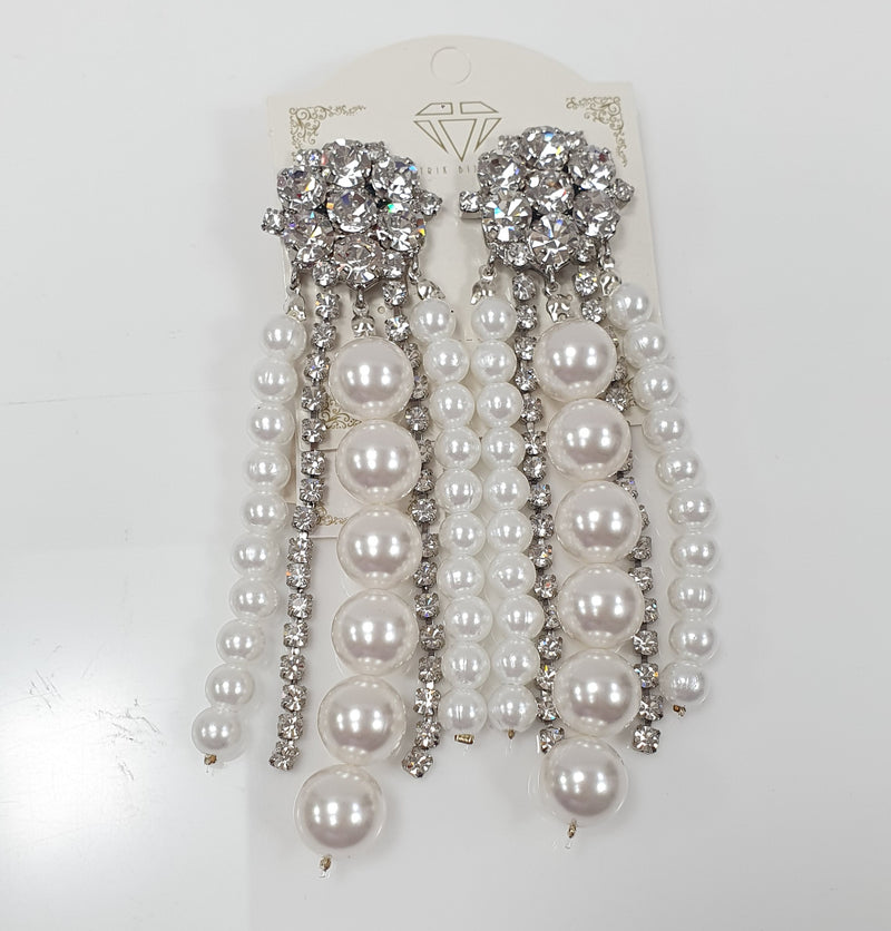 Orecchini pendenti a clip di trik bijoux perle e pietre