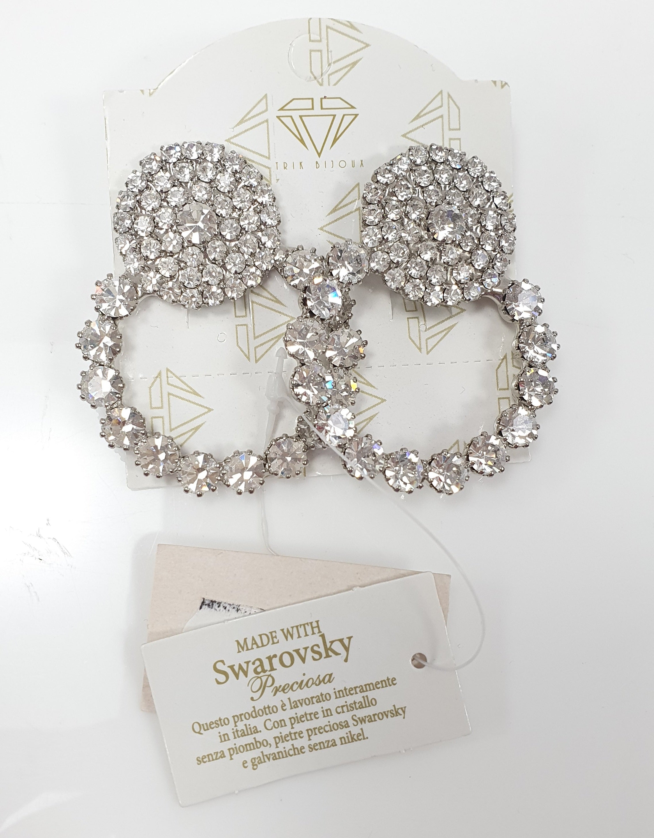 Orecchini a clip di trik bijoux cerchio brillantinato argento