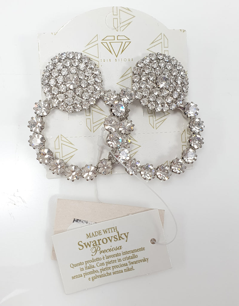 Orecchini a clip di trik bijoux cerchio brillantinato argento