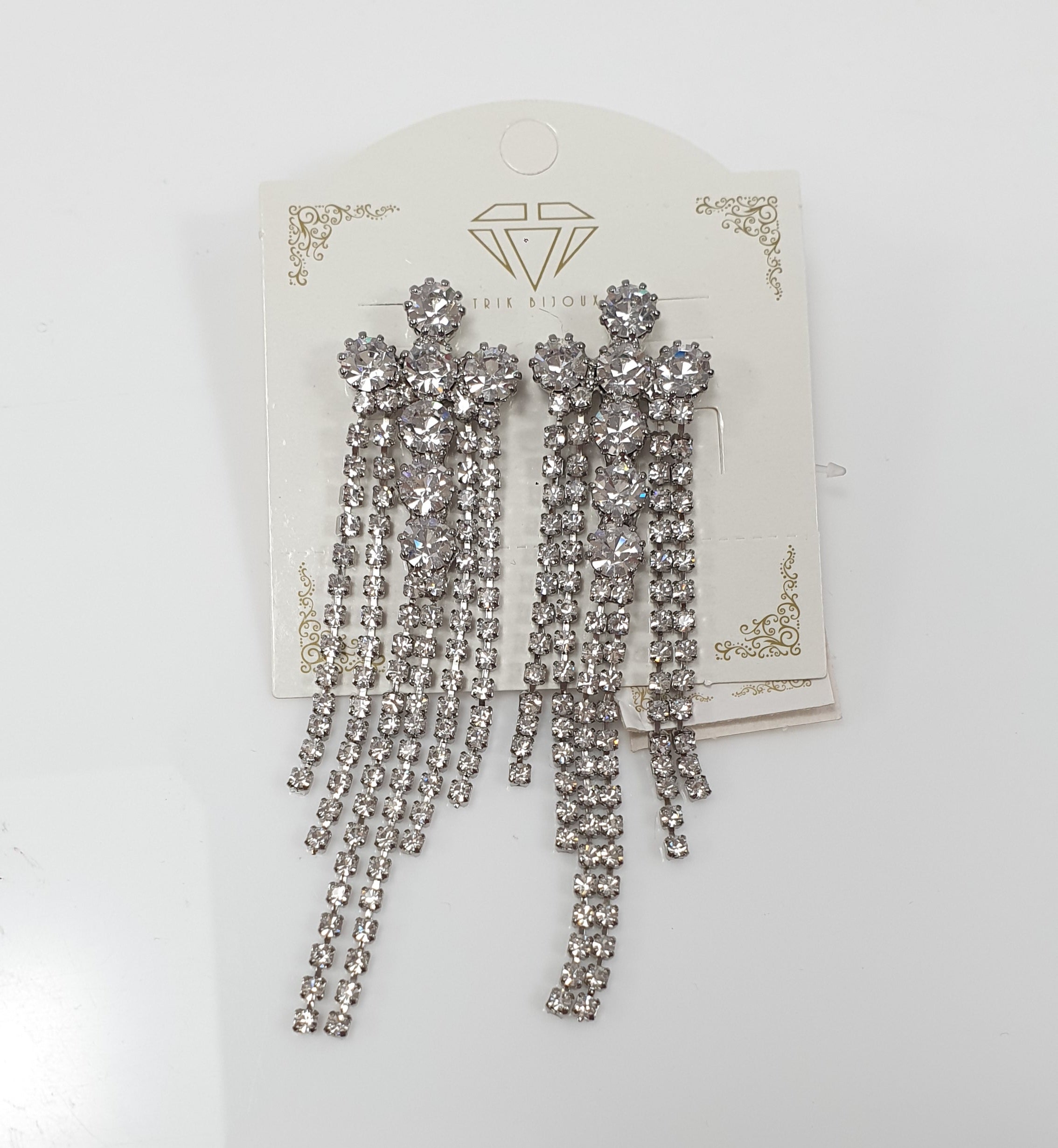 Orecchini pendenti croce con fili brillantini di trik bijoux argento
