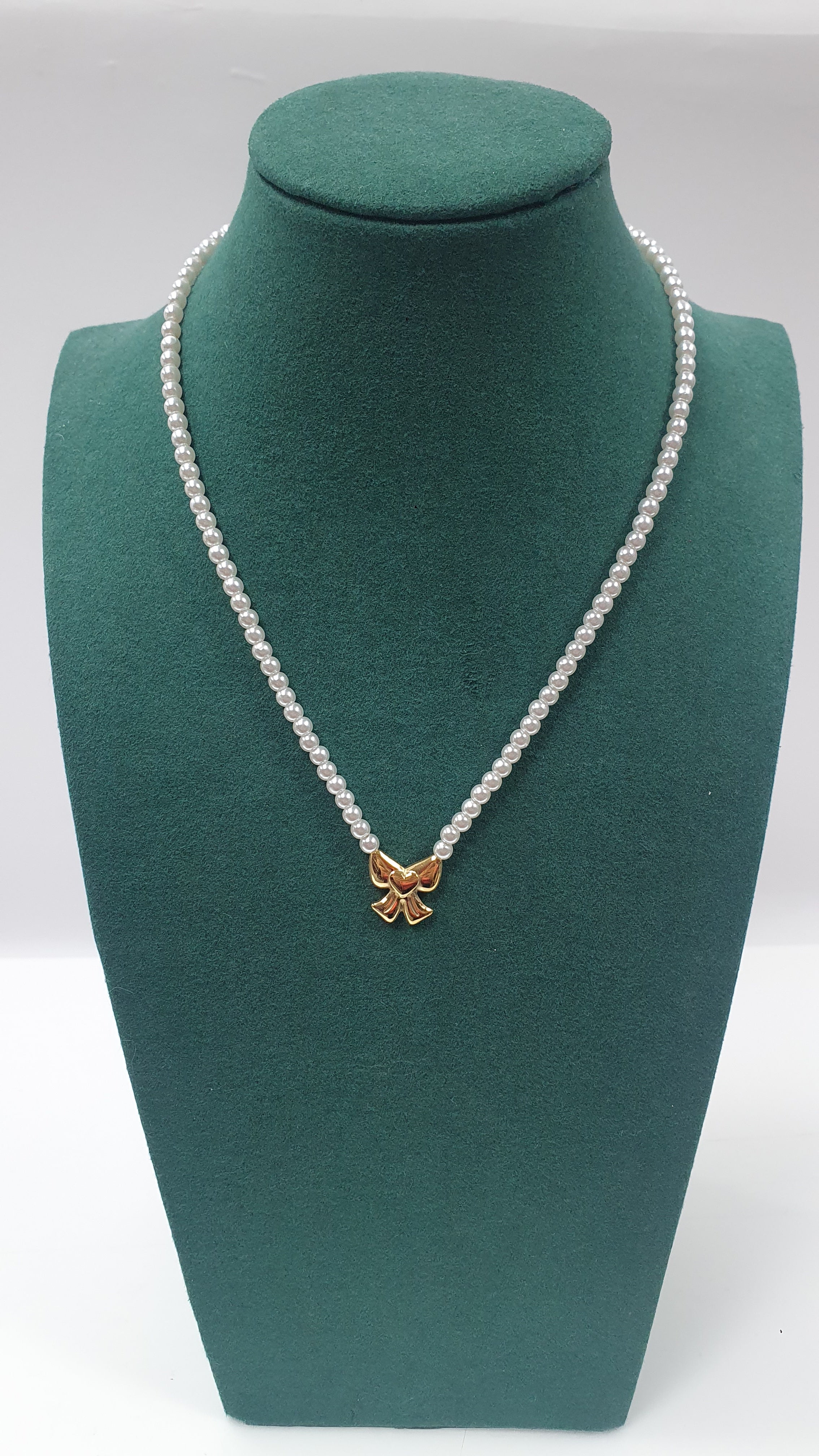 Collana di perle con ciondolo trik bijoux orso/ fiocco/  cuore/ angelo/ quadrifoglio