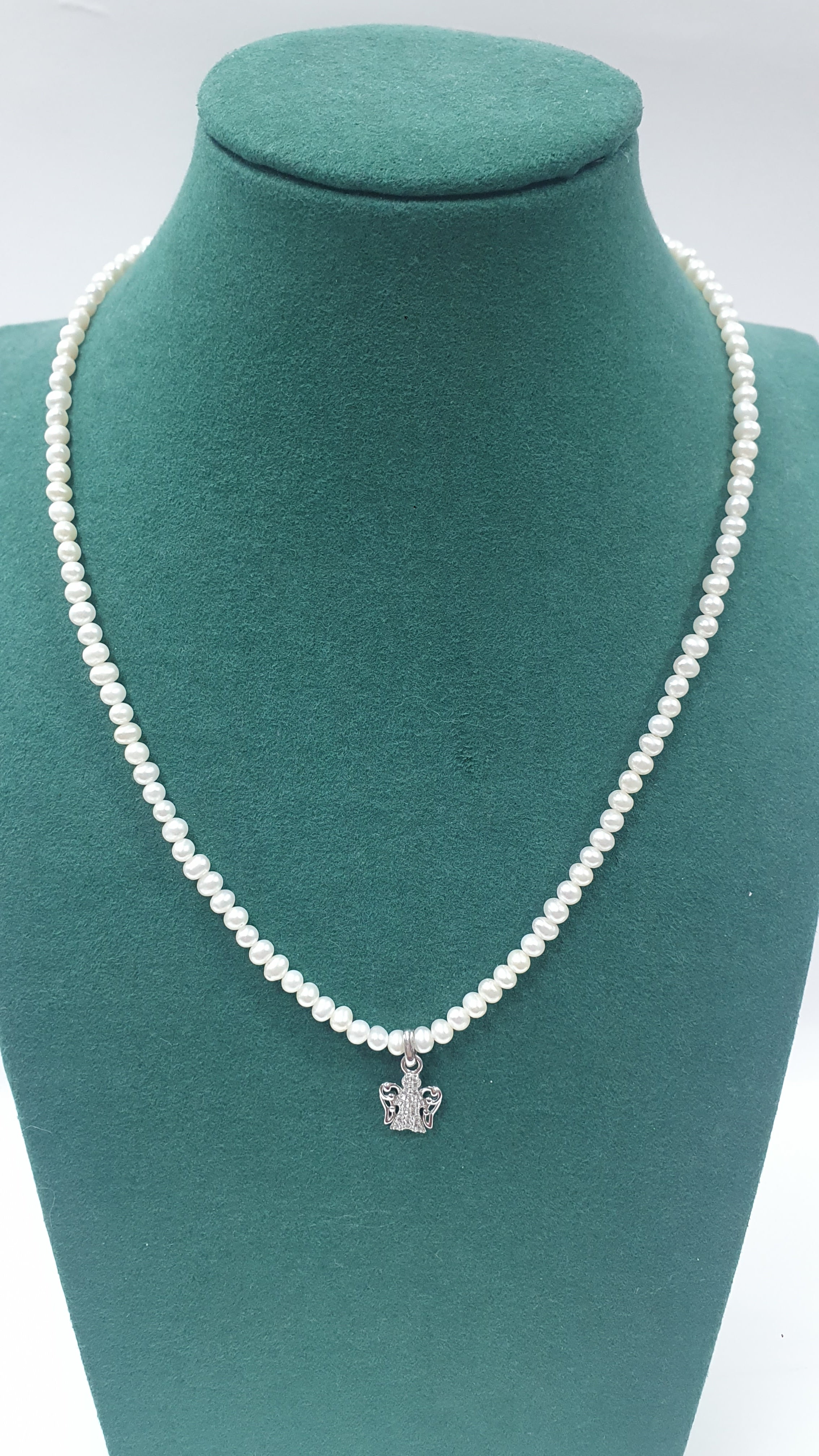 Collana di perle con ciondolo trik bijoux orso/ fiocco/  cuore/ angelo/ quadrifoglio