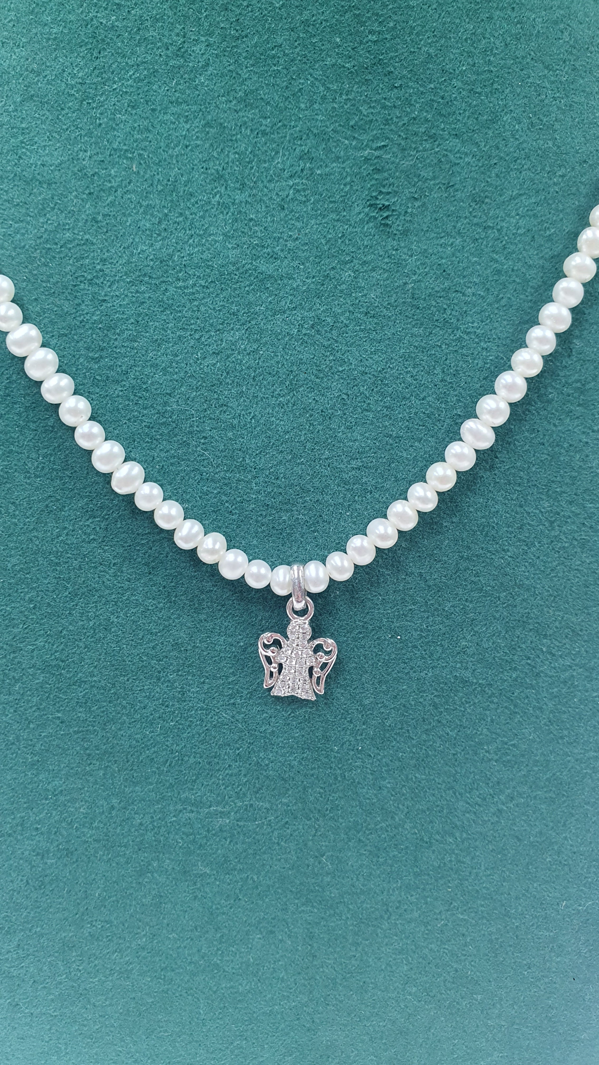 Collana di perle con ciondolo trik bijoux orso/ fiocco/  cuore/ angelo/ quadrifoglio