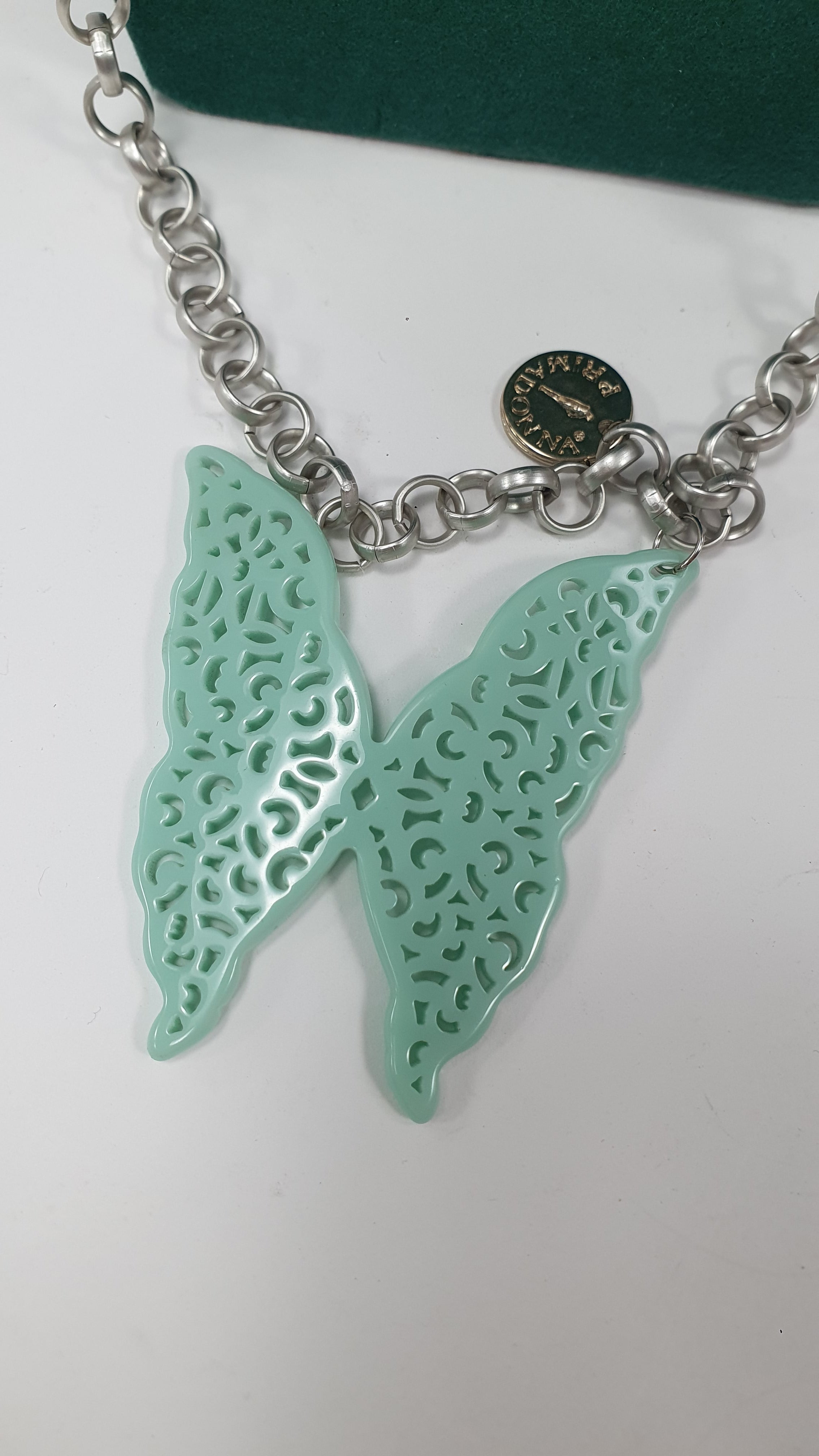 Collana donna di primadonna pendente farfalla azzurra/ giallo