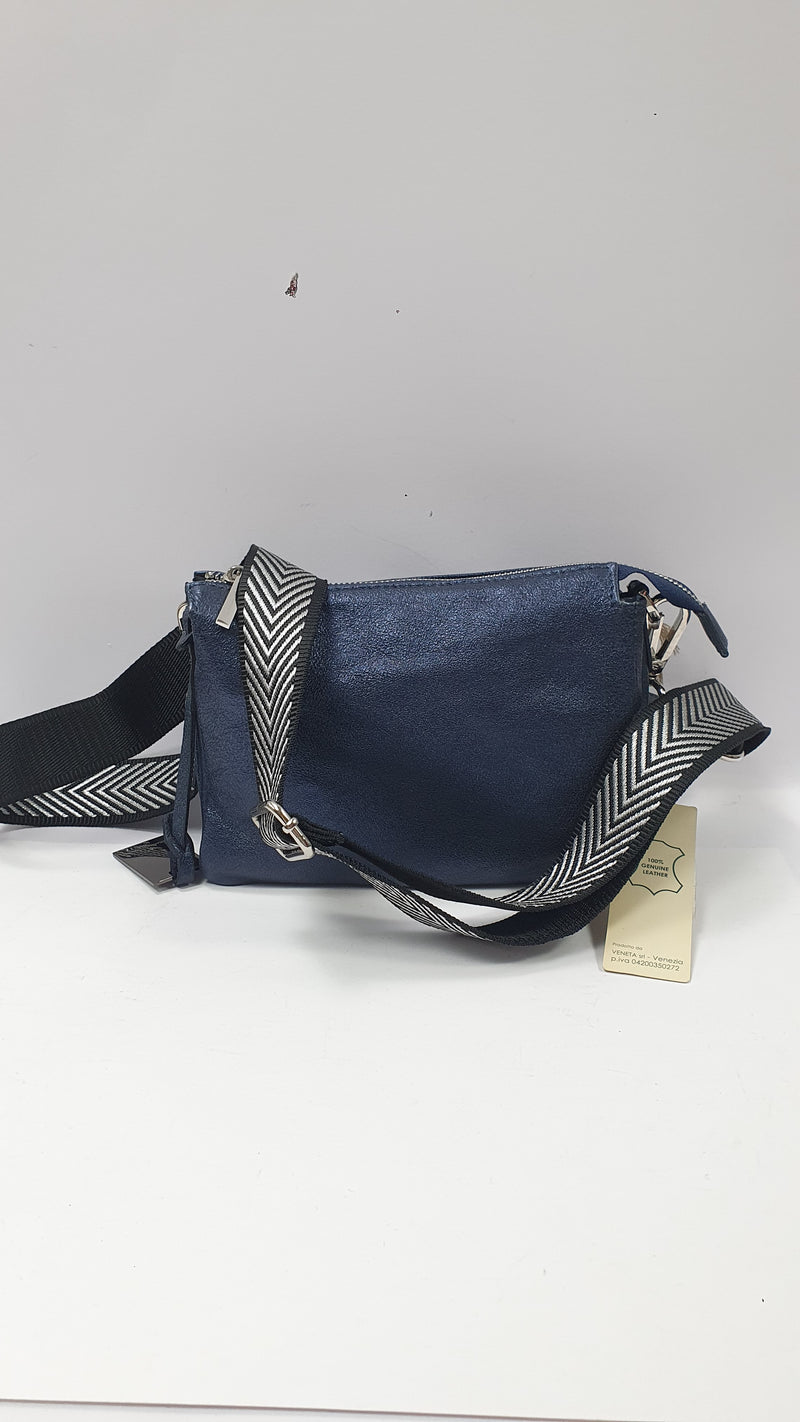 Pochette tracolla pelletteria veneta F813 blu/ Tortora