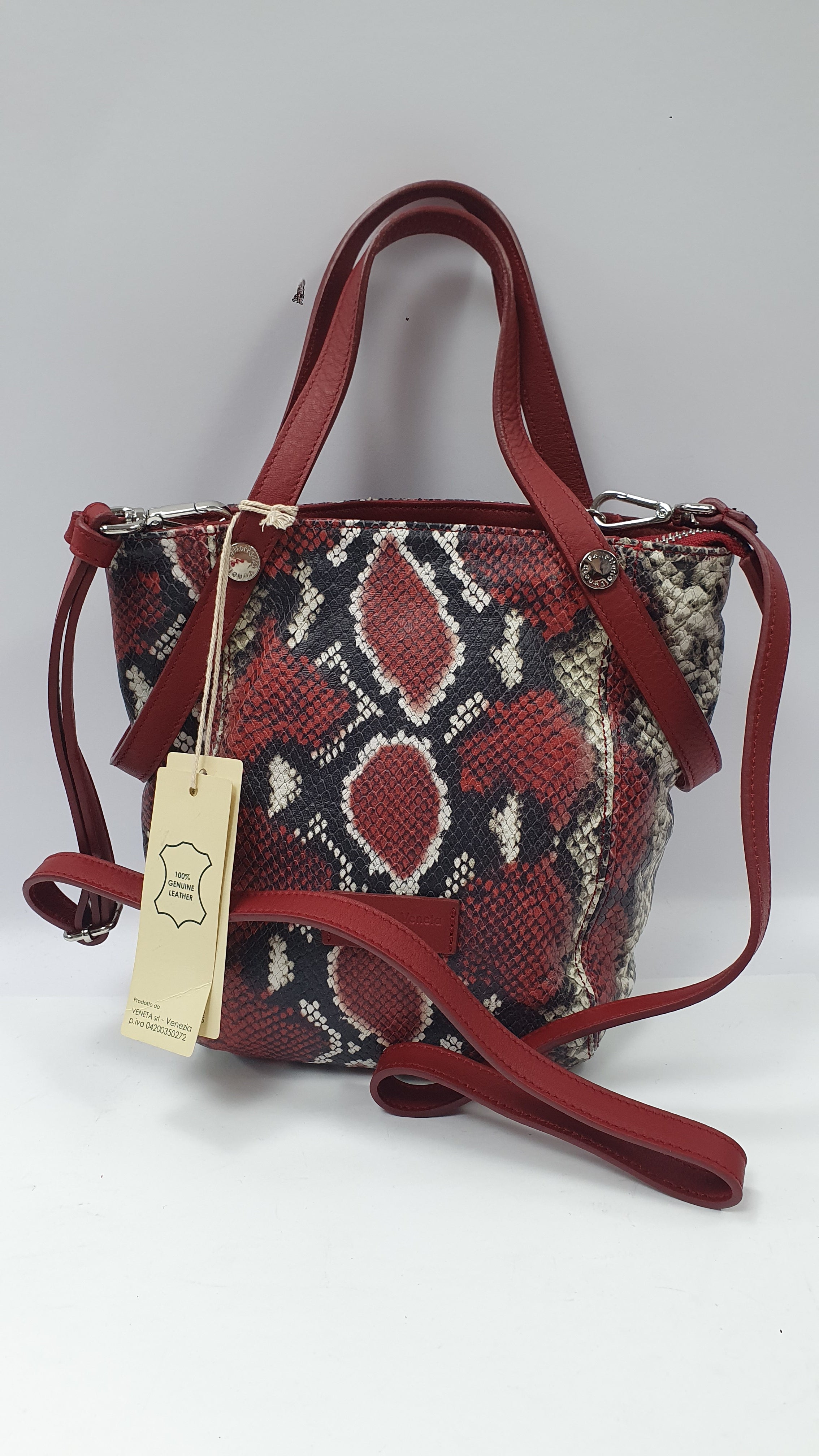 Borsa a tracolla pelletteria veneta verde/ ocra/ rossa fantasia