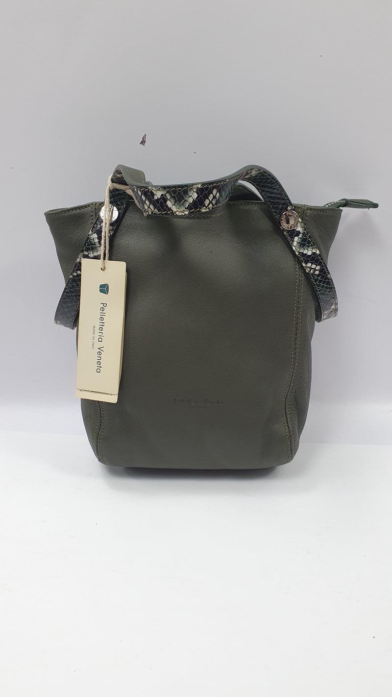 Borsa a tracolla pelletteria veneta verde/ ocra/ rossa fantasia