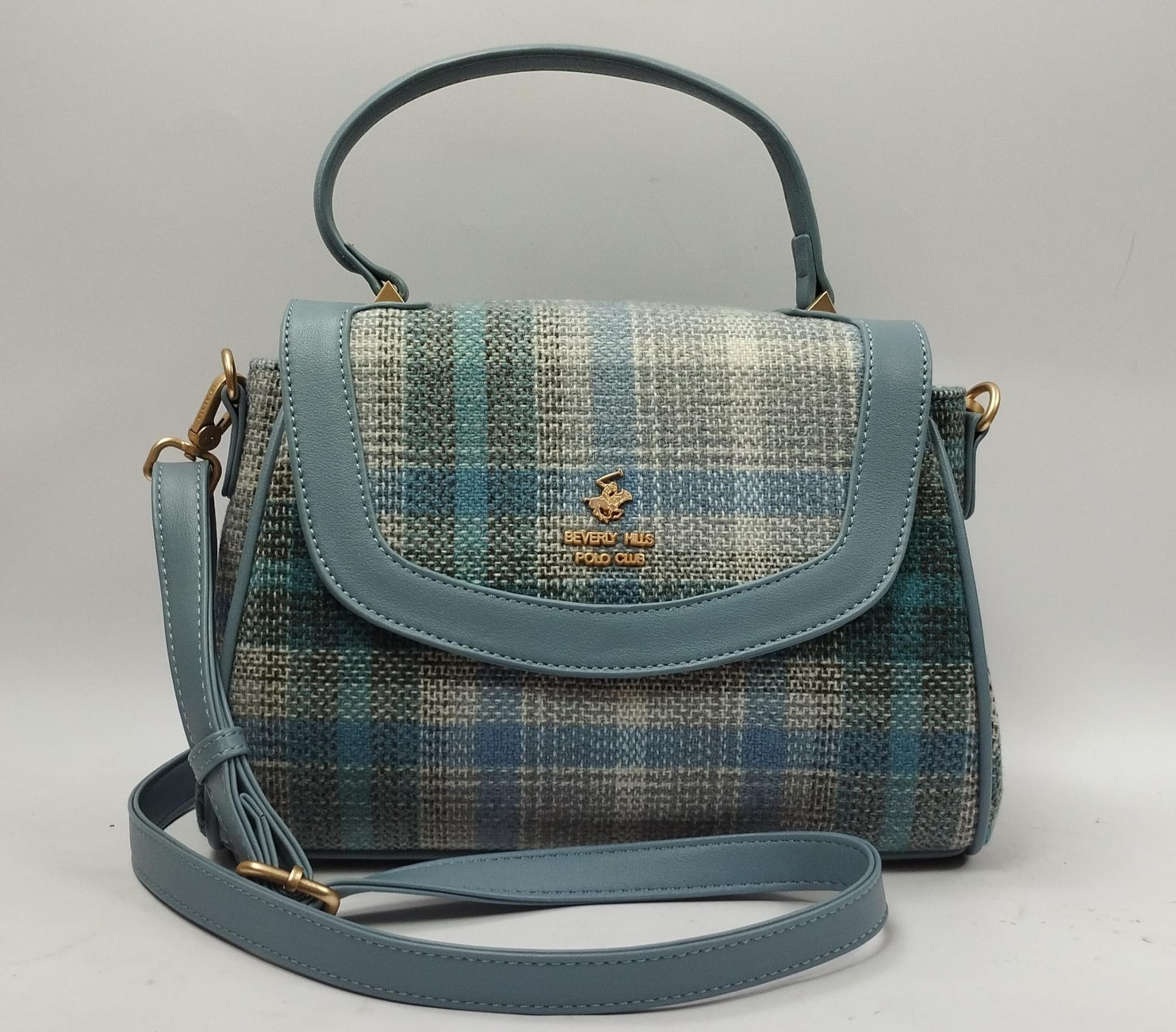 beverly hills polo club borsa donna bh-4251 azzurro/cuoio