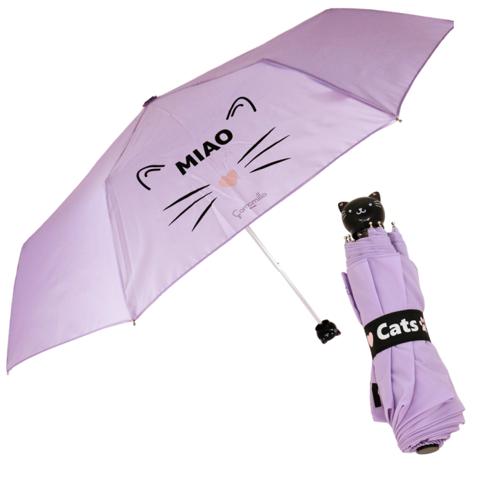 Ombrello mini cat di camomilla milano fucsia,  blu, lilla, azzurro, nero, rosa