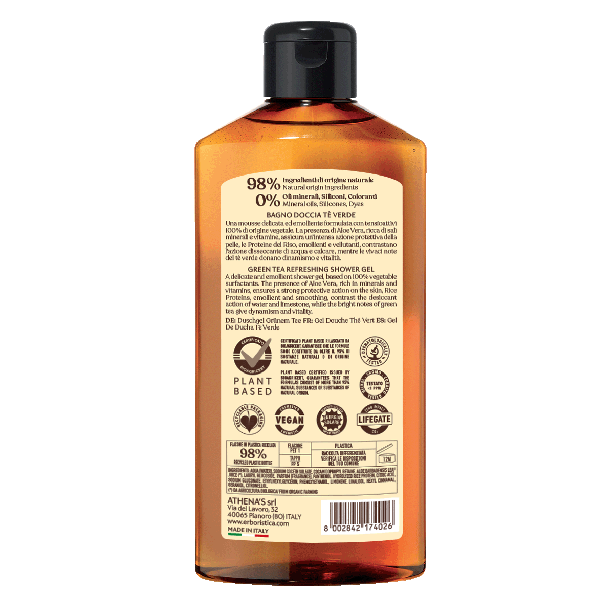 bagno doccia di L'erboristica 400ml tè verde/ olio di mandorle dolci/ bergamotto e abete bianco/patchouly e neroli
