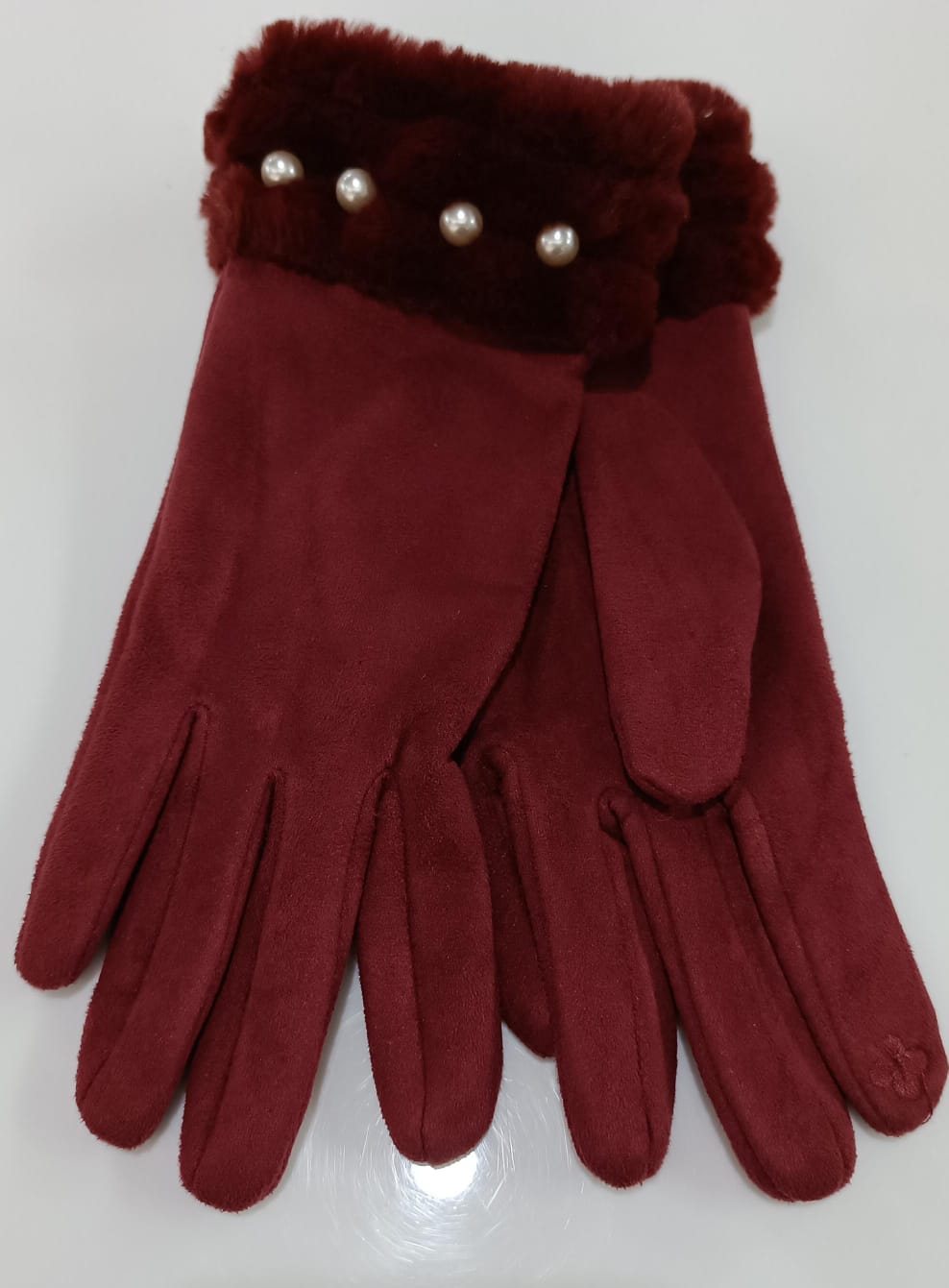 Guanti donna di gemir con pelliccia e perle TG unica rosso/blu