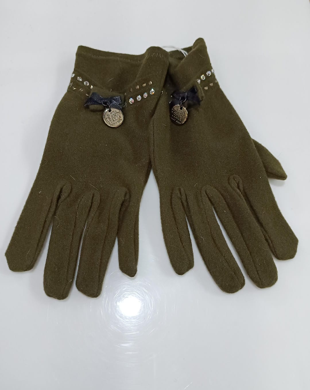 Guanti donna di gemir verde con fiocco e brillantini
