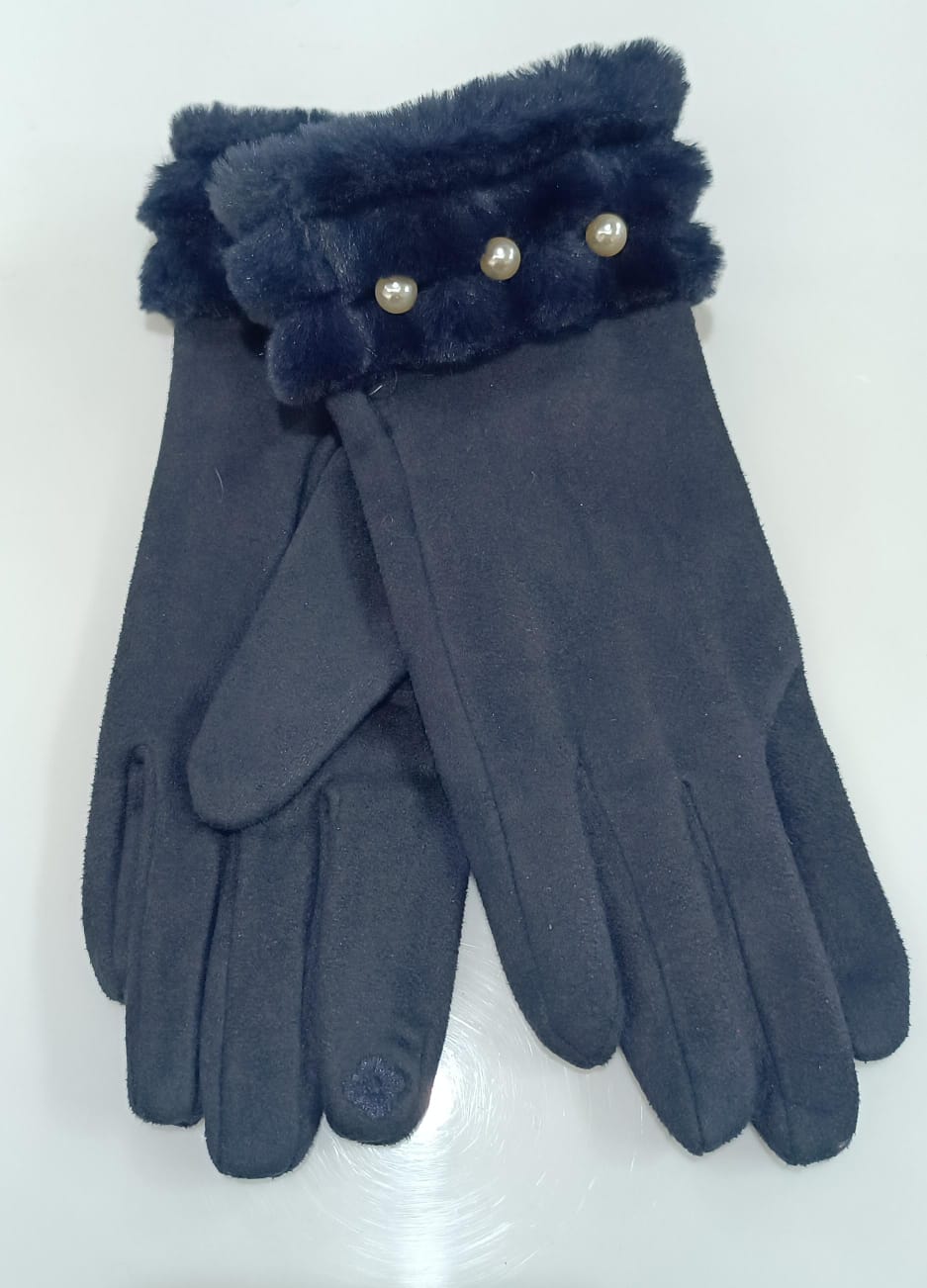 Guanti donna di gemir con pelliccia e perle TG unica rosso/blu