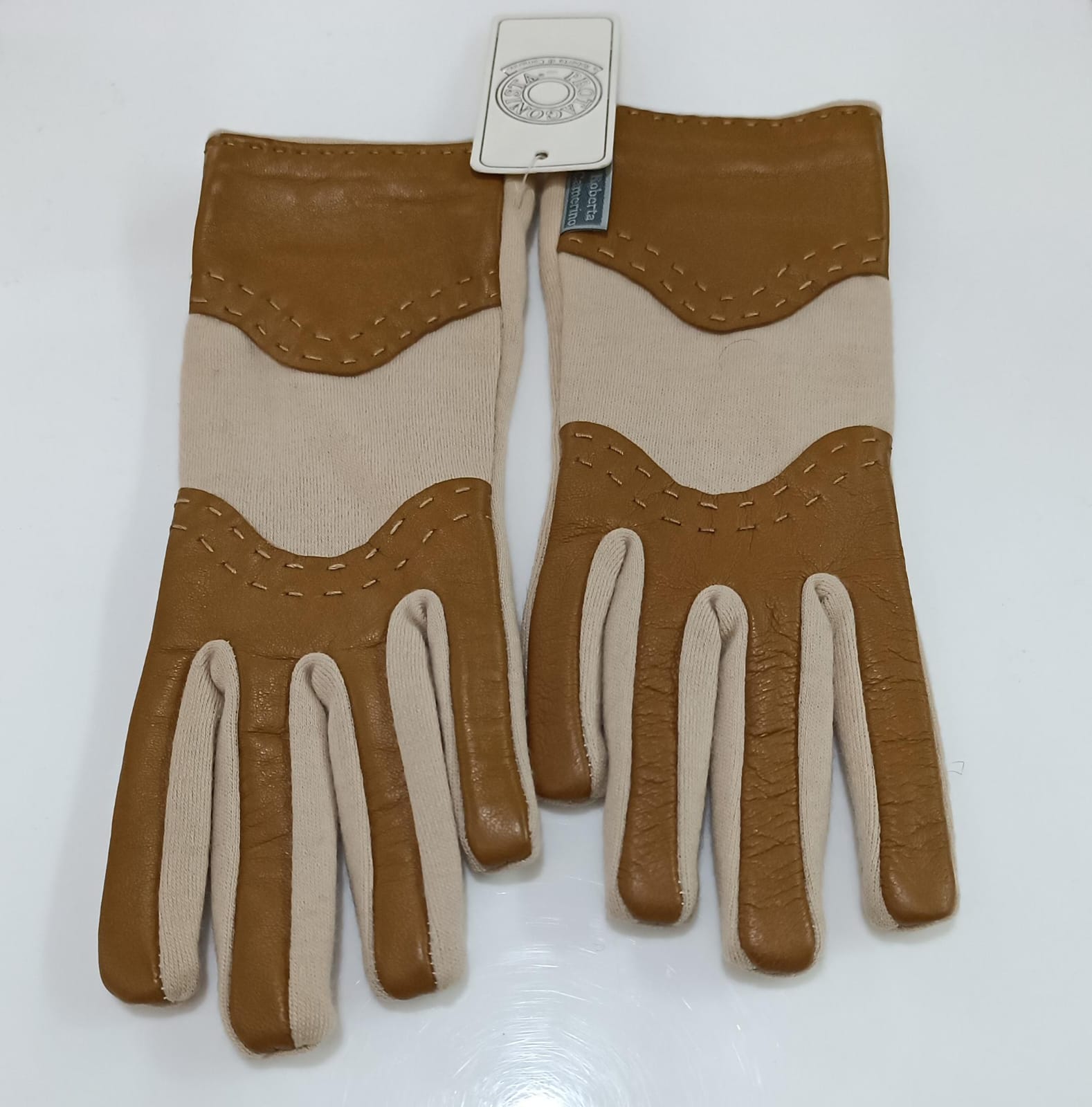Guanti donna di gemir doppio colore marrone beige TG unica