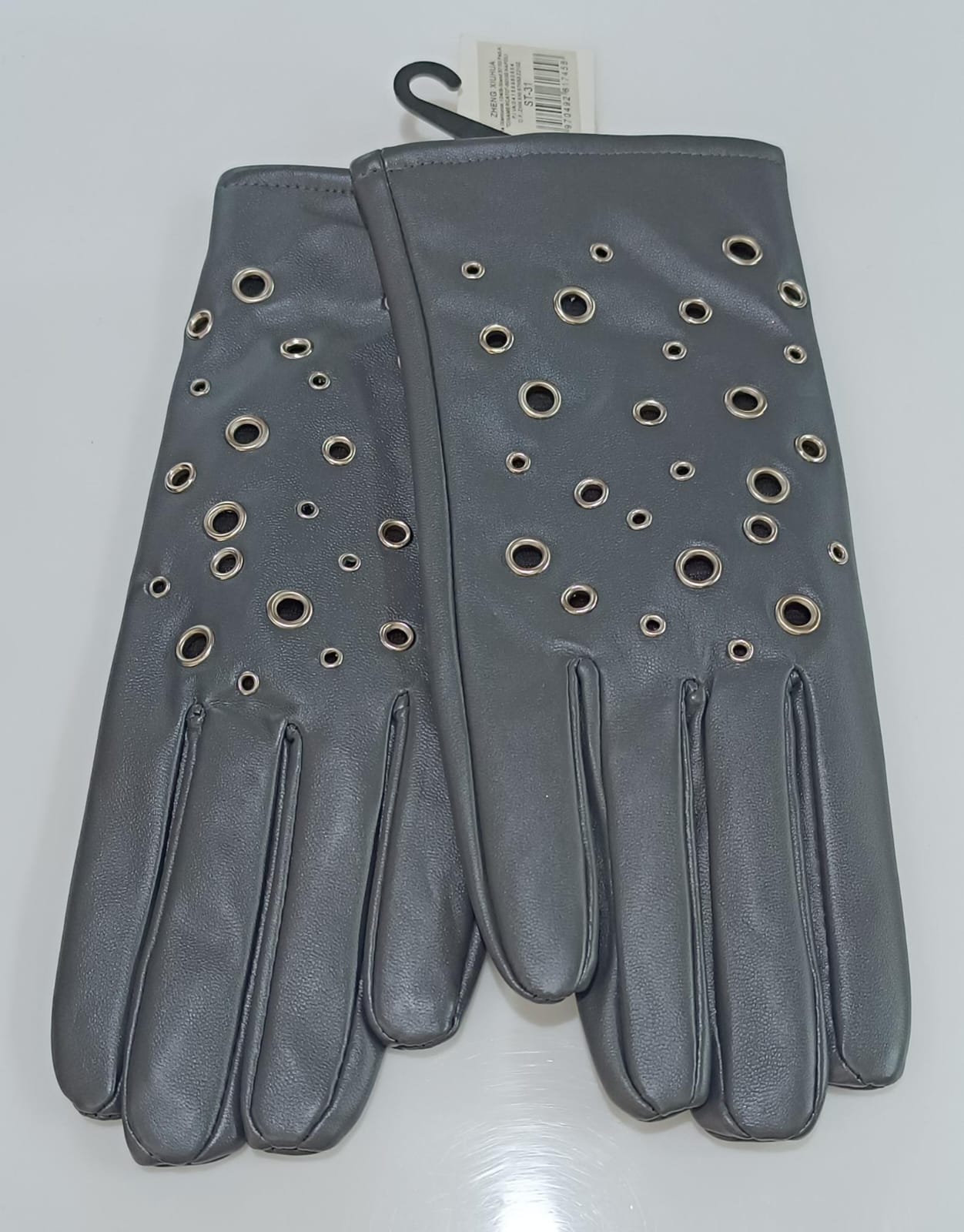 Guanti donna di gemir pelle borchiati nero/ grigio