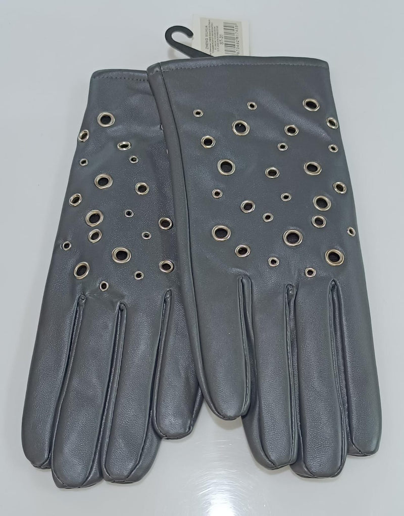 Guanti donna di gemir pelle borchiati nero/ grigio