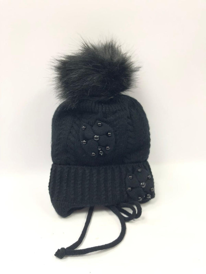 Cappello e sciarpa bimba con pon pon nero