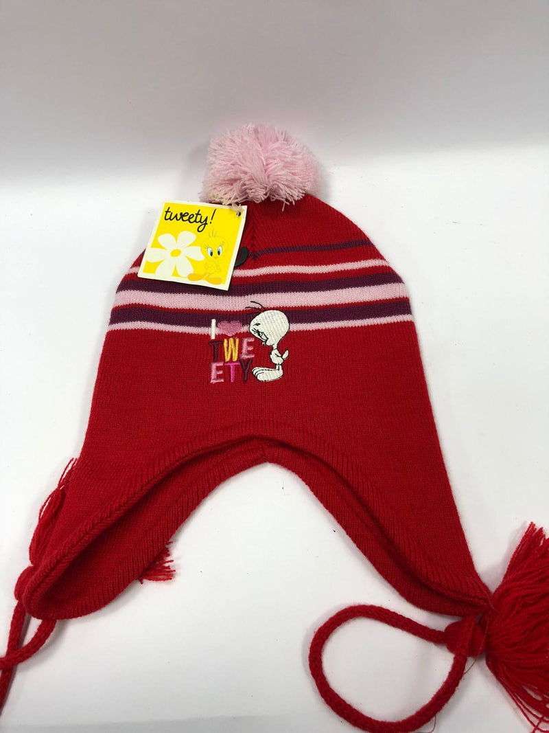 Cappello invernale bimba tweety  azzurro/ rosso