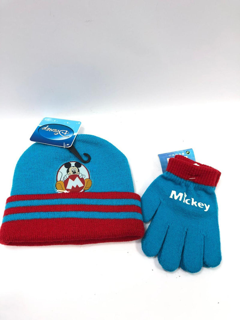 Coordinato cappello e guanti bimbo della disney mickey azzurro / bianco