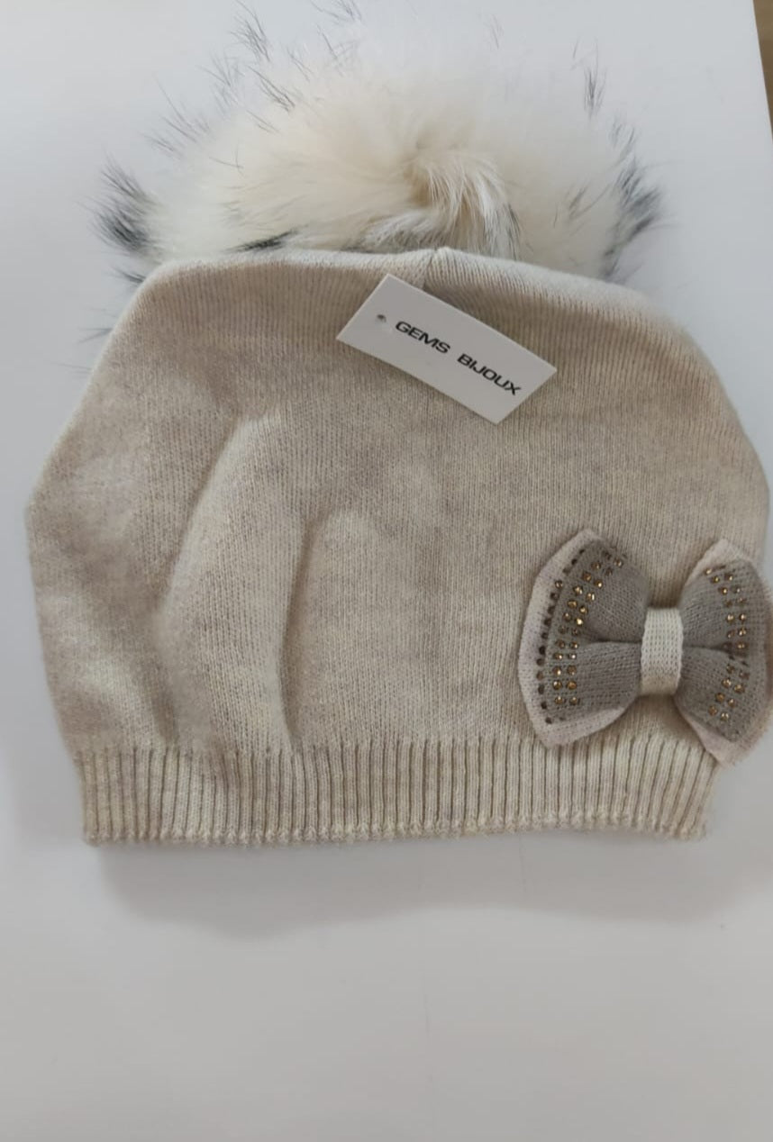 Cappello invernale donna con fiocco gemis bijoux panna
