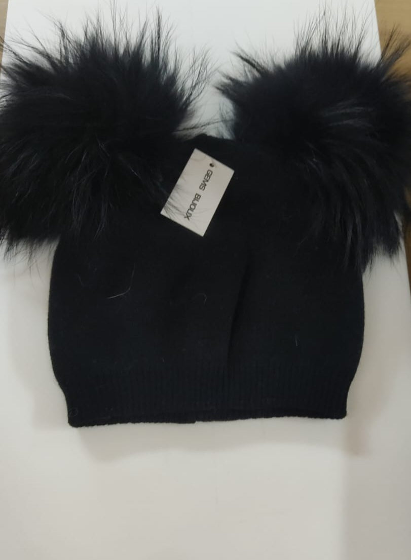 Cappello donna invernale gemis bijoux doppio pon pon nero