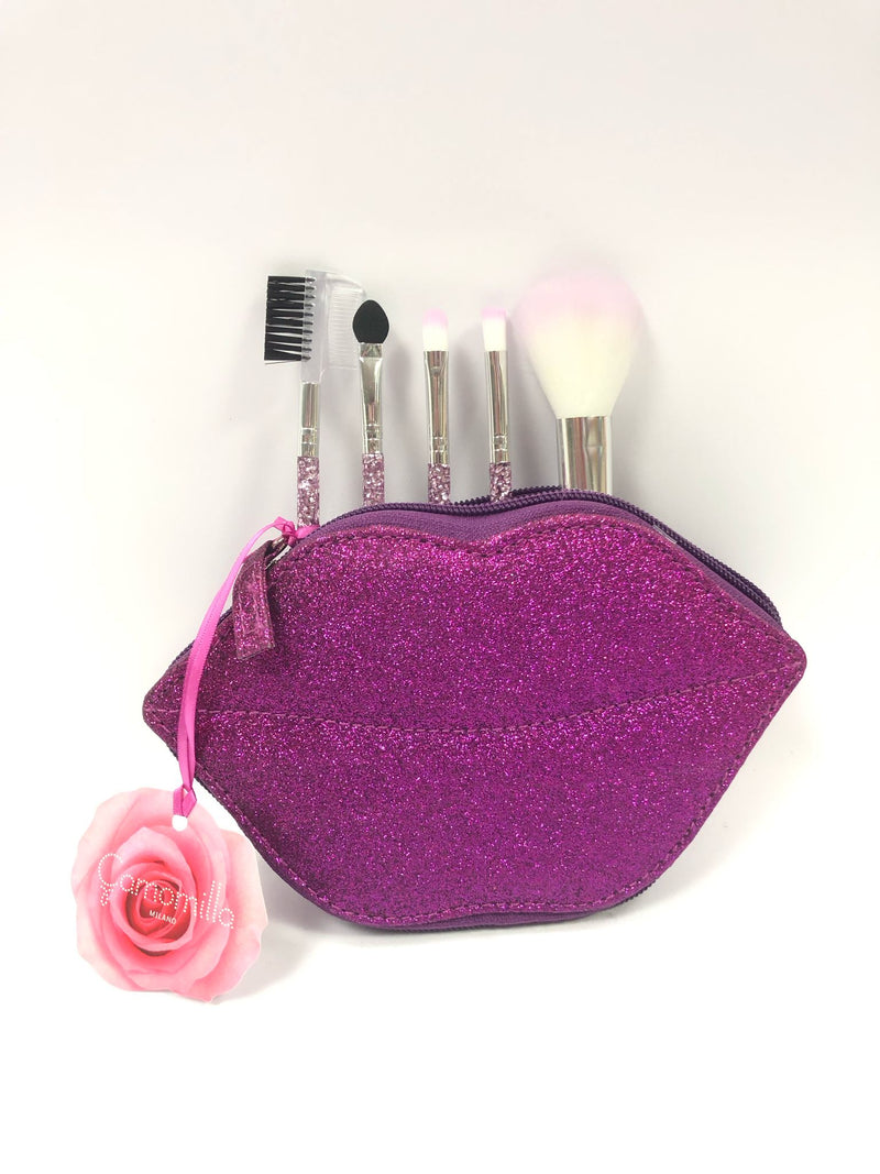 Camomilla milano set pennelli trucco pochette labbra  oro/ rosso/ viola