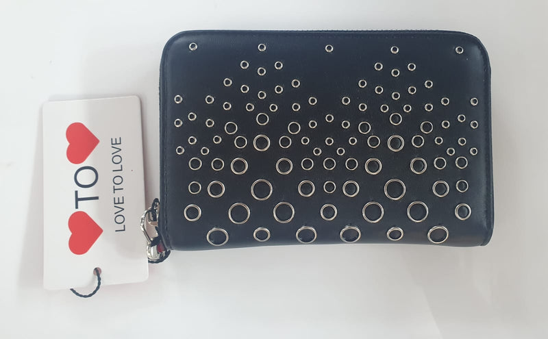 portafoglio donna love to love LO-185 nero/bianco  con borchie