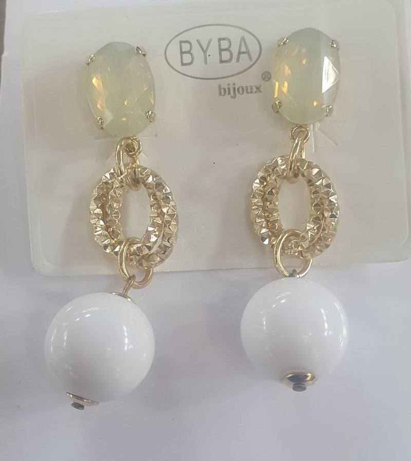 orecchini pendenti con cristallo e perla bianca byba bijoux