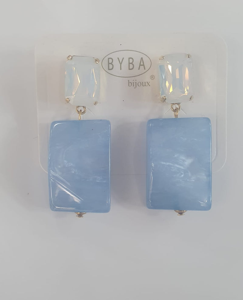 orecchini cristallo con pendente in resina celeste byba bijoux