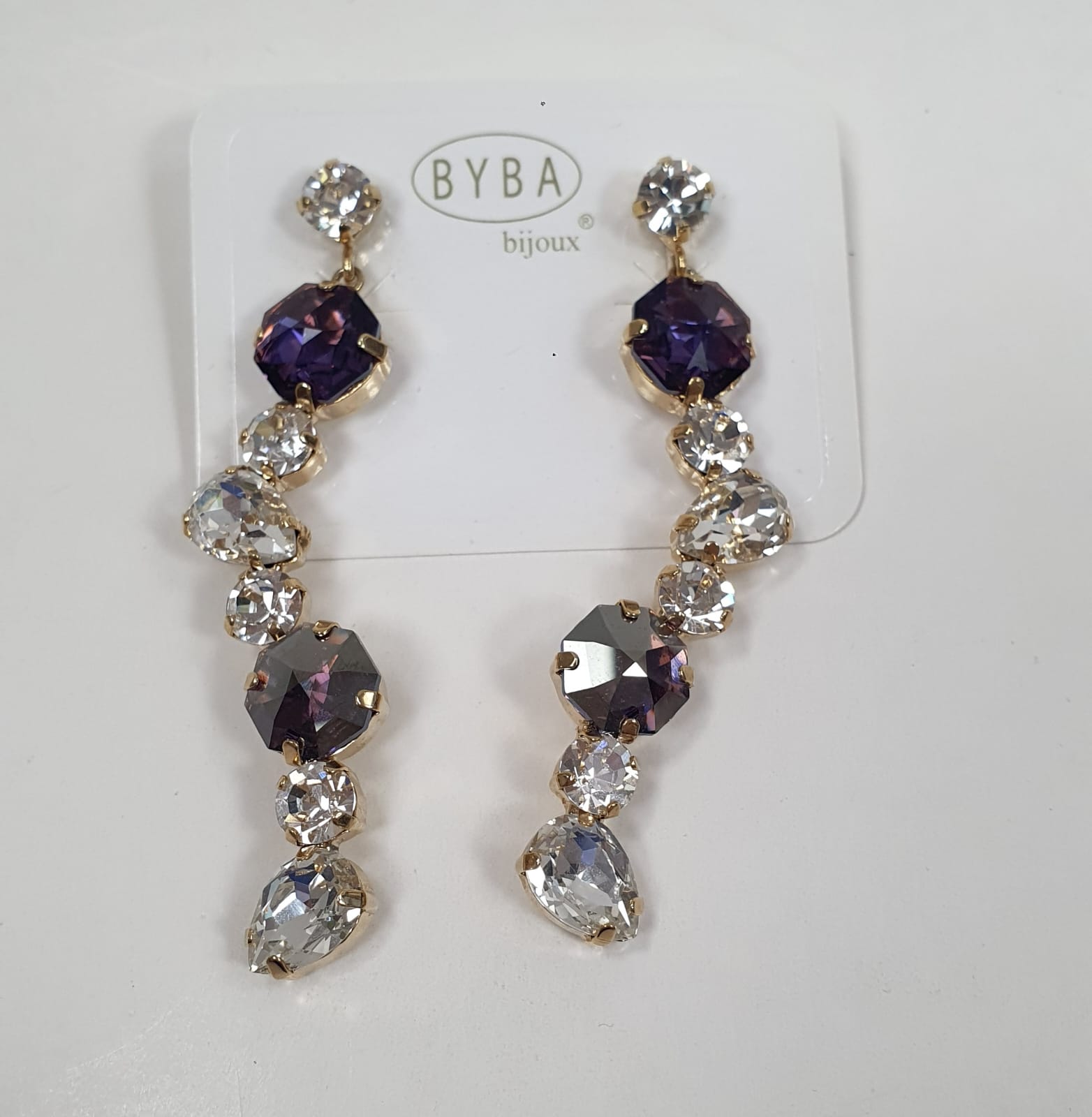 orecchini donna di byba bijoux pendenti cristallo colorato verde/ viola