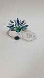 coordinato orecchini e bracciale di trik bijoux foglia ad ago verde-blu / fucsia