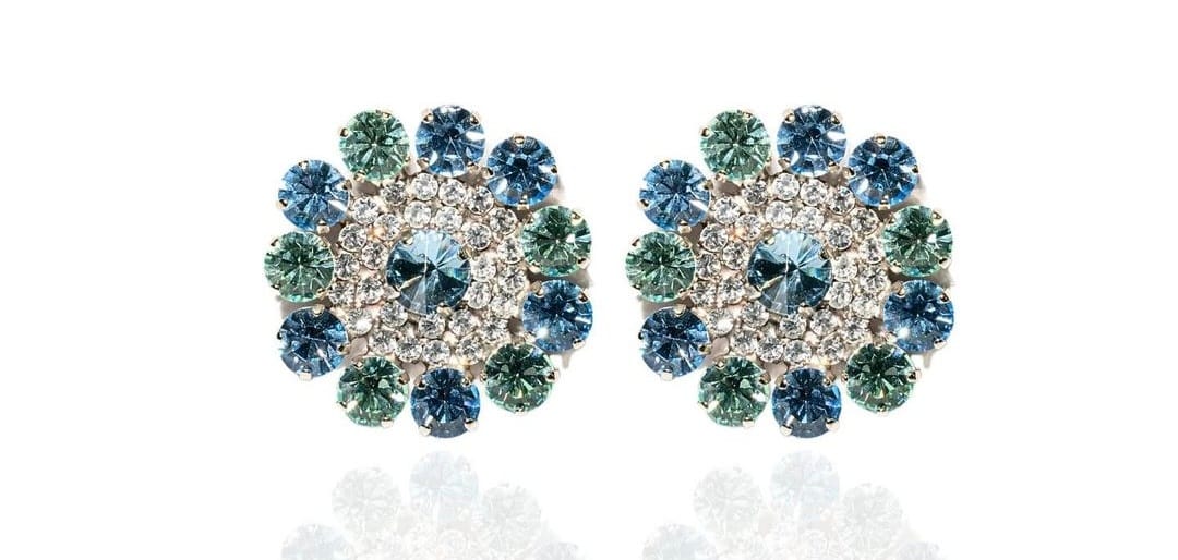coordinato di orecchini e collana di trik bijoux forma rotonda arancio/ azzurro