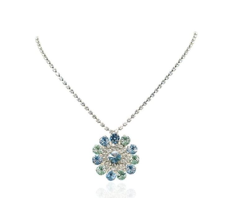 coordinato di orecchini e collana di trik bijoux forma rotonda arancio/ azzurro