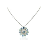 coordinato di orecchini e collana di trik bijoux forma rotonda arancio/ azzurro