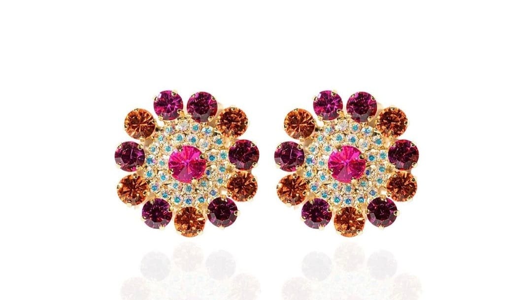 coordinato di orecchini e collana di trik bijoux forma rotonda arancio/ azzurro
