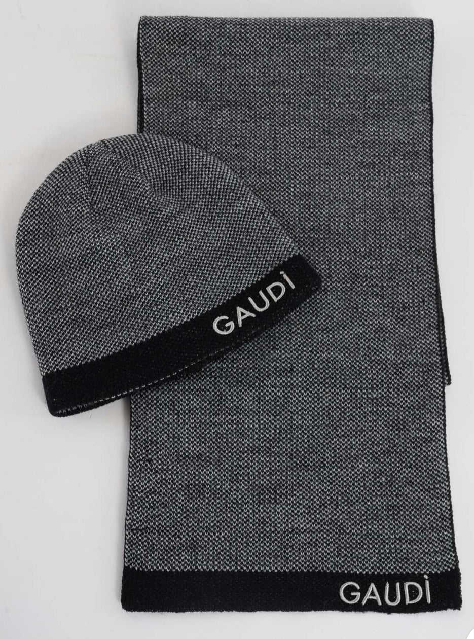 Berretto uomo beanie e sciarpa coordinato di gaudì V3AI-11462 grigio