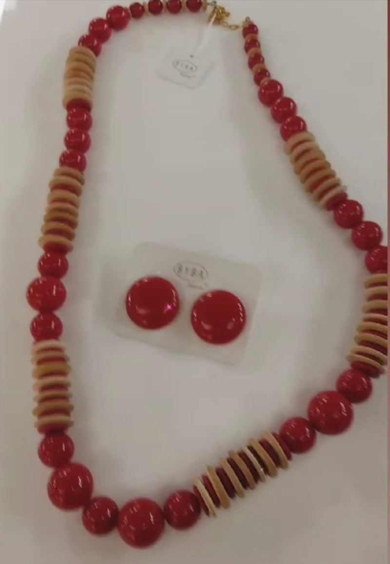 Coordinato collana e orecchini clips rossi di byba bijoux