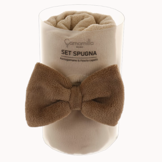 Set spugna con fascia di camomilla milano cod. 64156 marrone/ rosa/ celeste/ viola